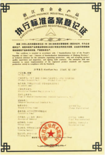 执行标准备案（àn）登记证